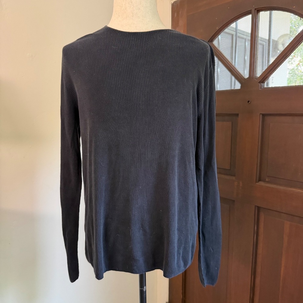 John Varvatos Sweater Silk Ribbed Crewneck Lightweight Knit | Black | Size XL